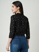 Women Black Polka Dot Three-Quarter Sleeves Shirts