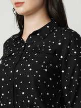 Women Black Polka Dot Three-Quarter Sleeves Shirts