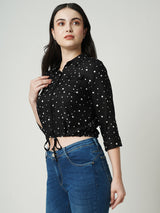 Women Black Polka Dot Three-Quarter Sleeves Shirts