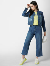 Women Blue Solid Full Length Jackets & Shrugs