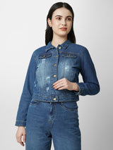 Women Blue Solid Full Length Jackets & Shrugs