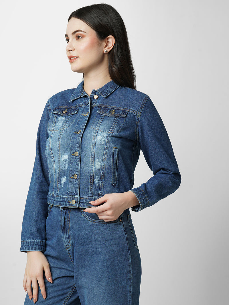Women Blue Solid Full Length Jackets & Shrugs