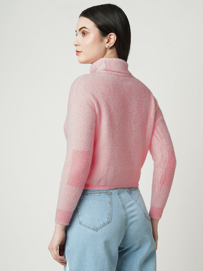 Women Pink Solid Full Length Sweaters & Sweatshirts