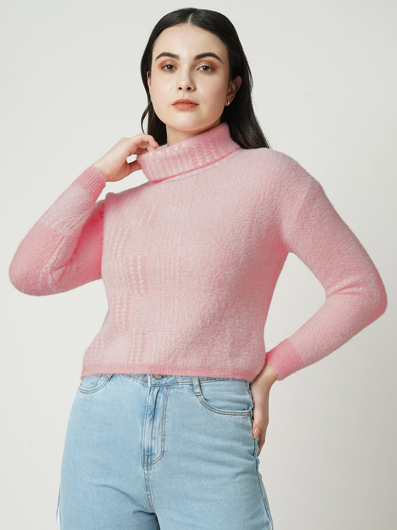 Women Pink Solid Full Length Sweaters & Sweatshirts