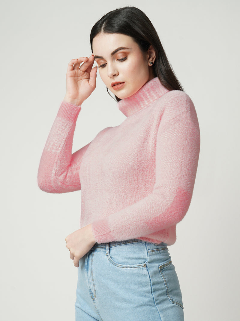 Women Pink Solid Full Length Sweaters & Sweatshirts