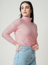 Women Pink Solid Full Length Sweaters & Sweatshirts