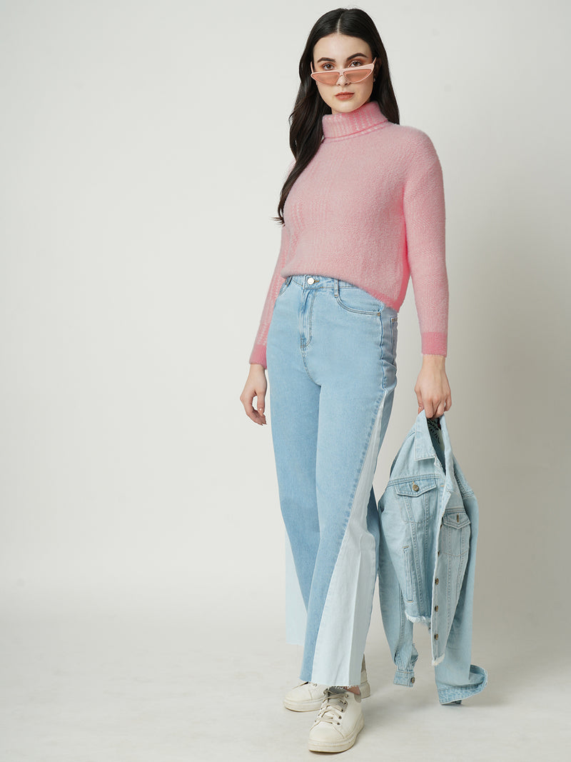 Women Pink Solid Full Length Sweaters & Sweatshirts