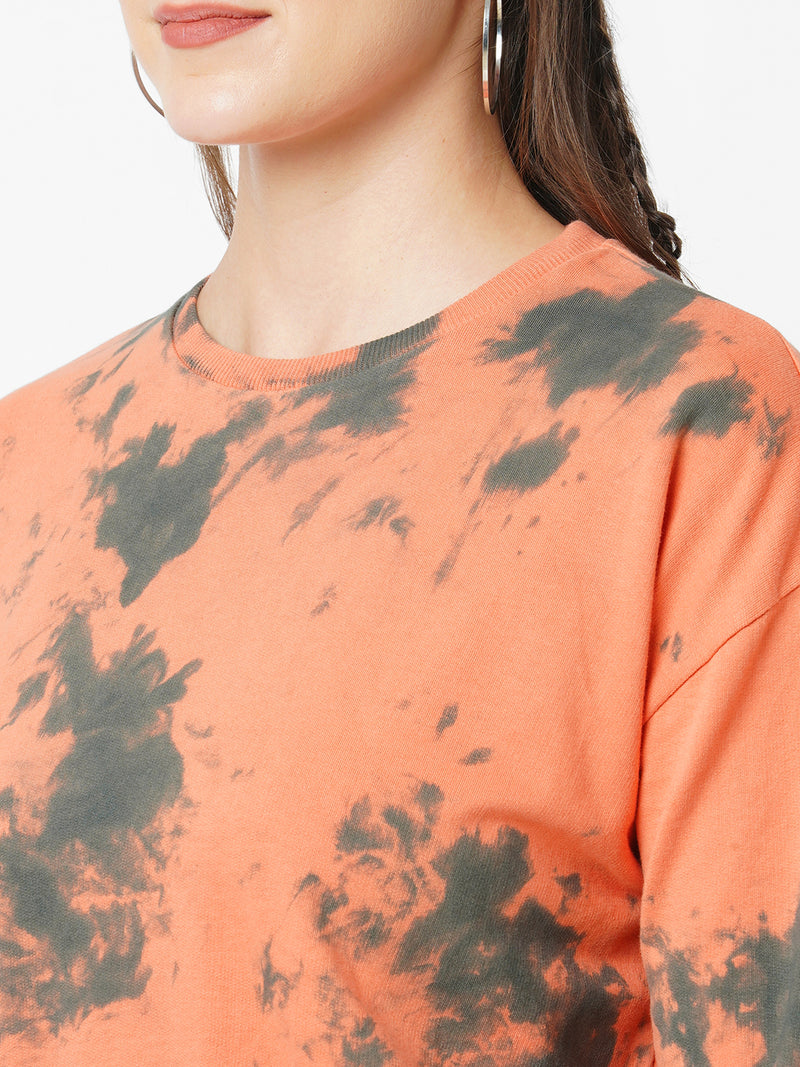 Women Orange&Black Tie Dyed Full Length Shirts