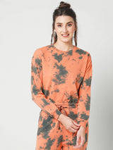 Women Orange&Black Tie Dyed Full Length Shirts