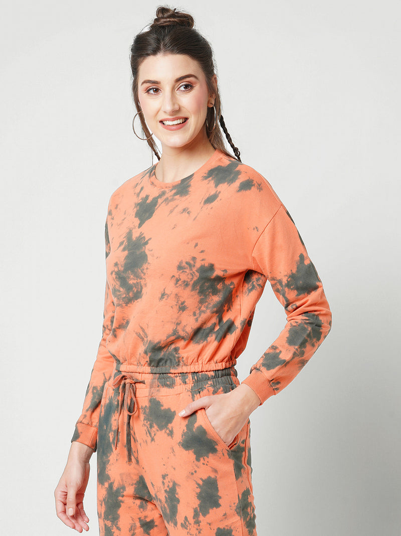 Women Orange&Black Tie Dyed Full Length Shirts