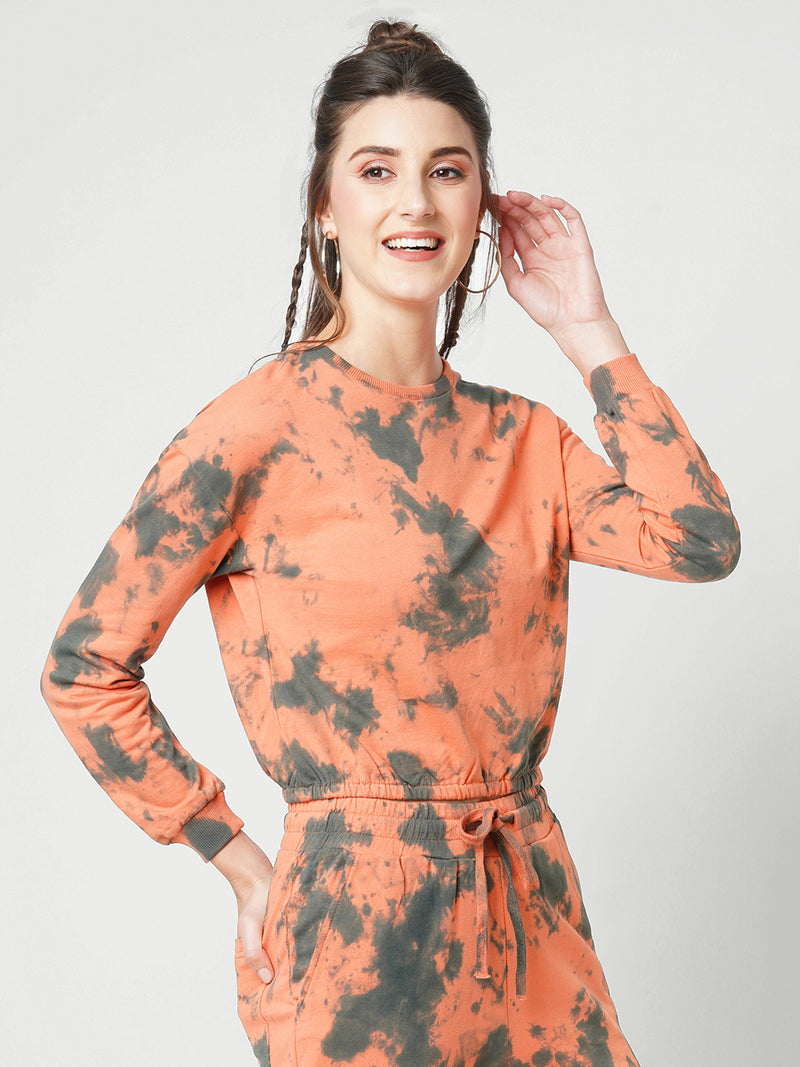 Women Orange&Black Tie Dyed Full Length Shirts