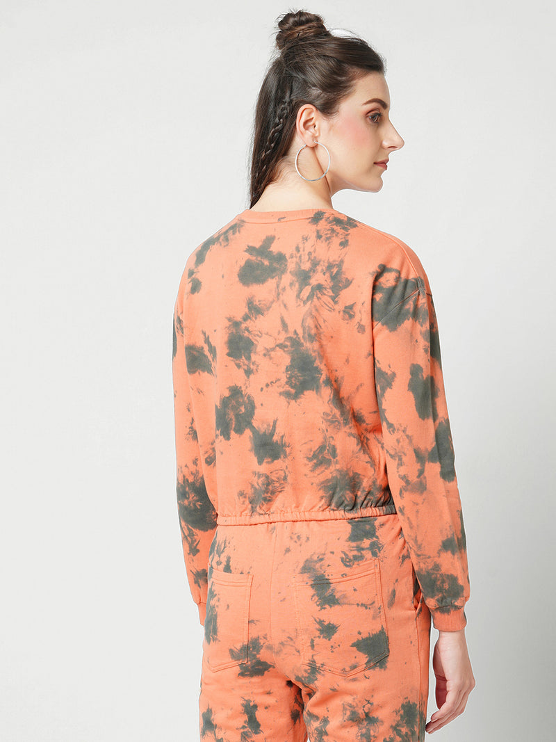 Women Orange&Black Tie Dyed Full Length Shirts