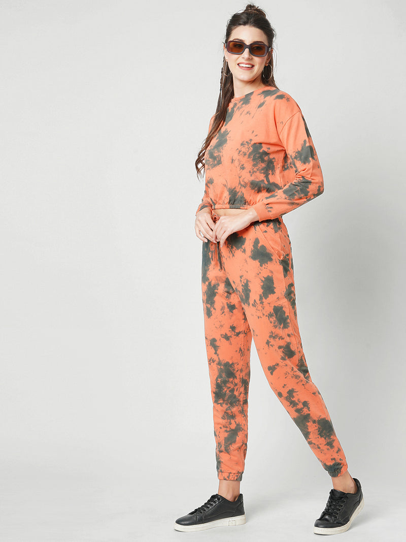 Women Orange&Black Tie Dyed Full Length Shirts