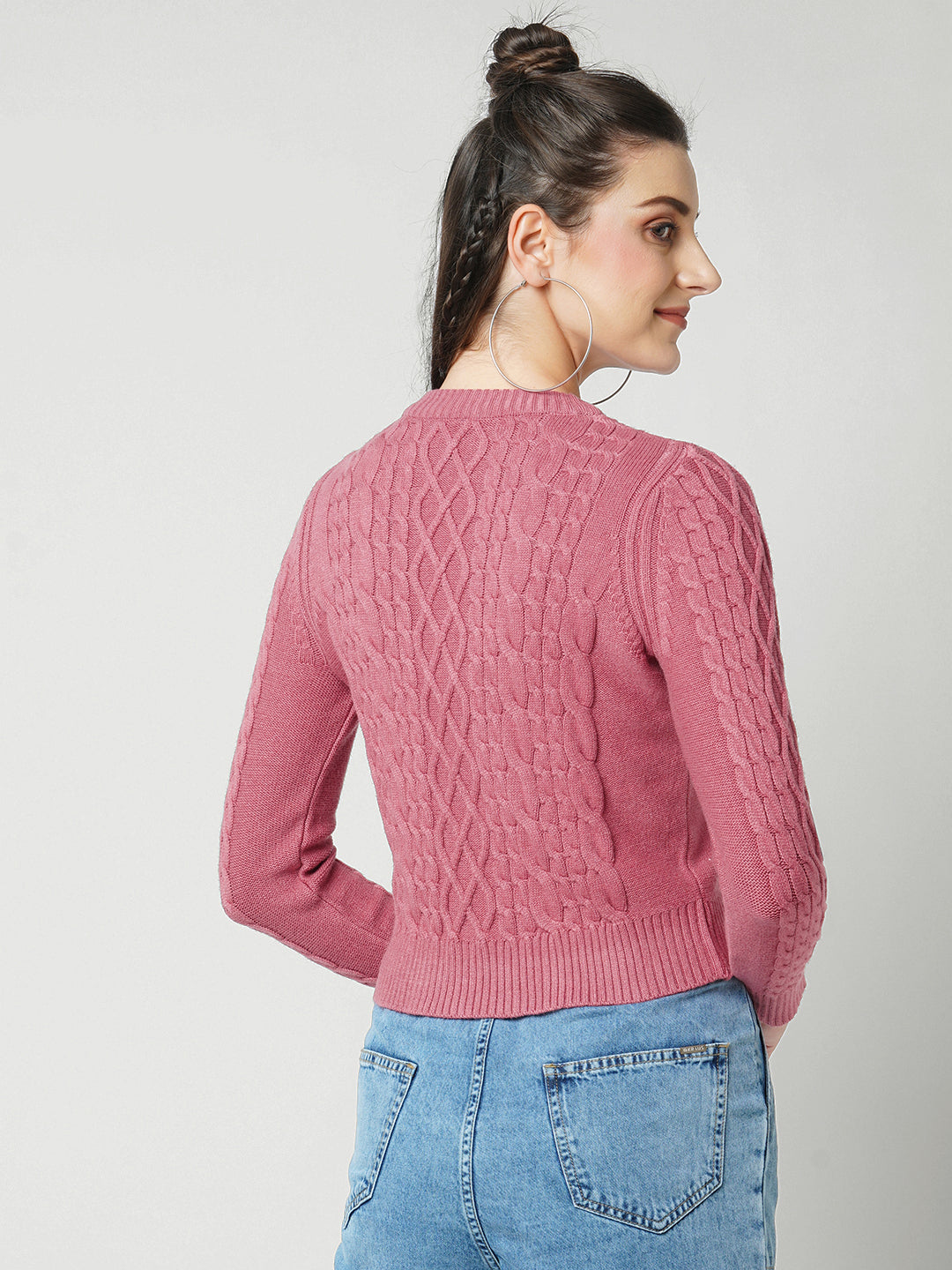 Women Blush Pink Slim Fit Sweater