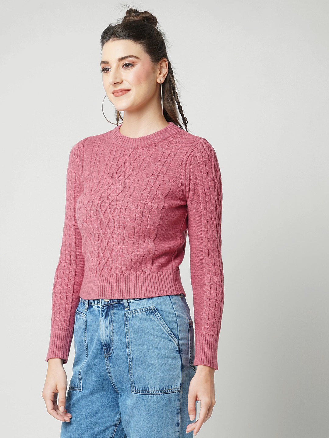 Women Blush Pink Slim Fit Sweater