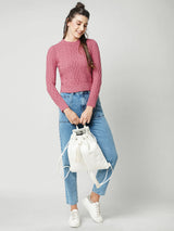 Women Blush Pink Solid Full Length Sweaters & Sweatshirts