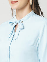 Women Light Blue Solid Three-Quarter Sleeves Shirts