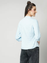 Women Light Blue Solid Three-Quarter Sleeves Shirts
