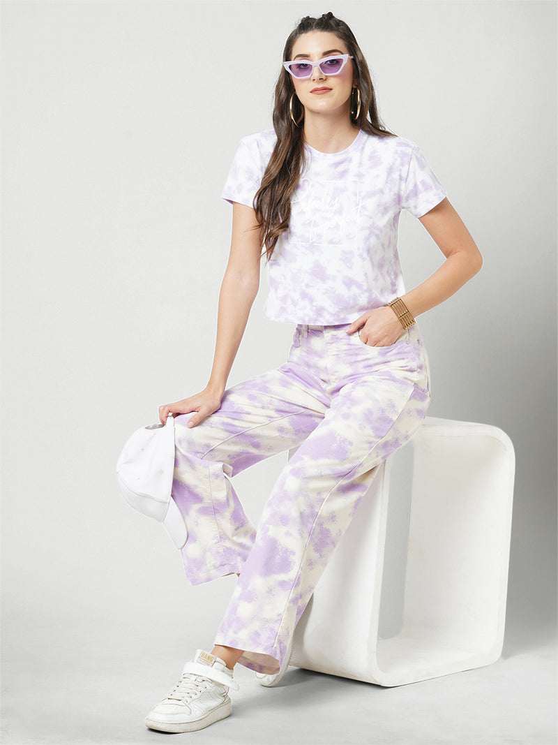 Women Lilac High Rise Wide Leg Jeans