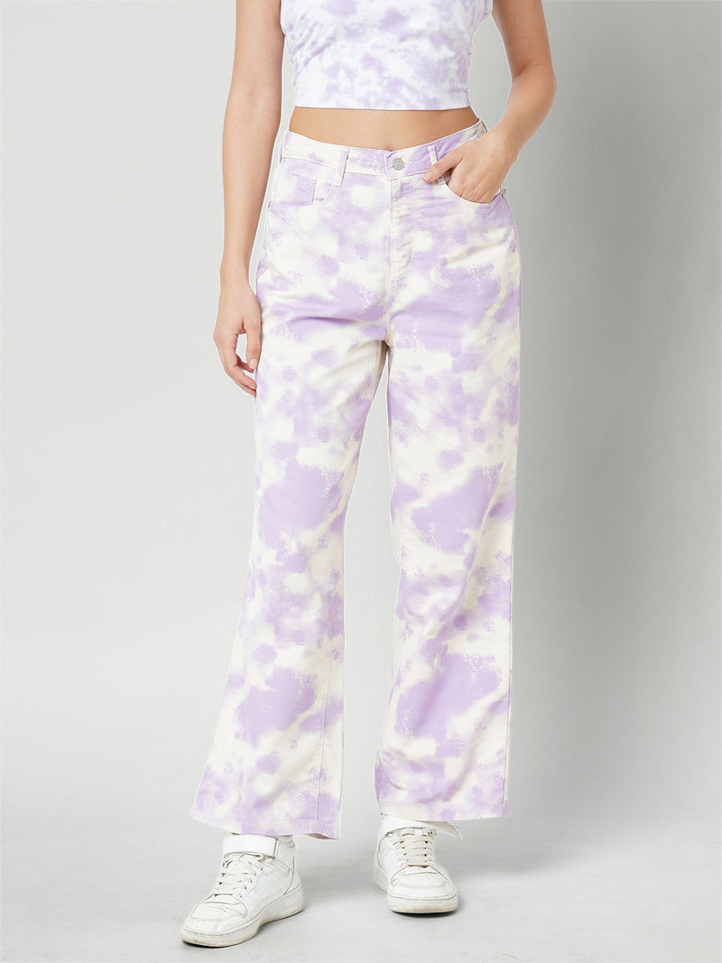 Women Lilac High Rise Wide Leg Jeans