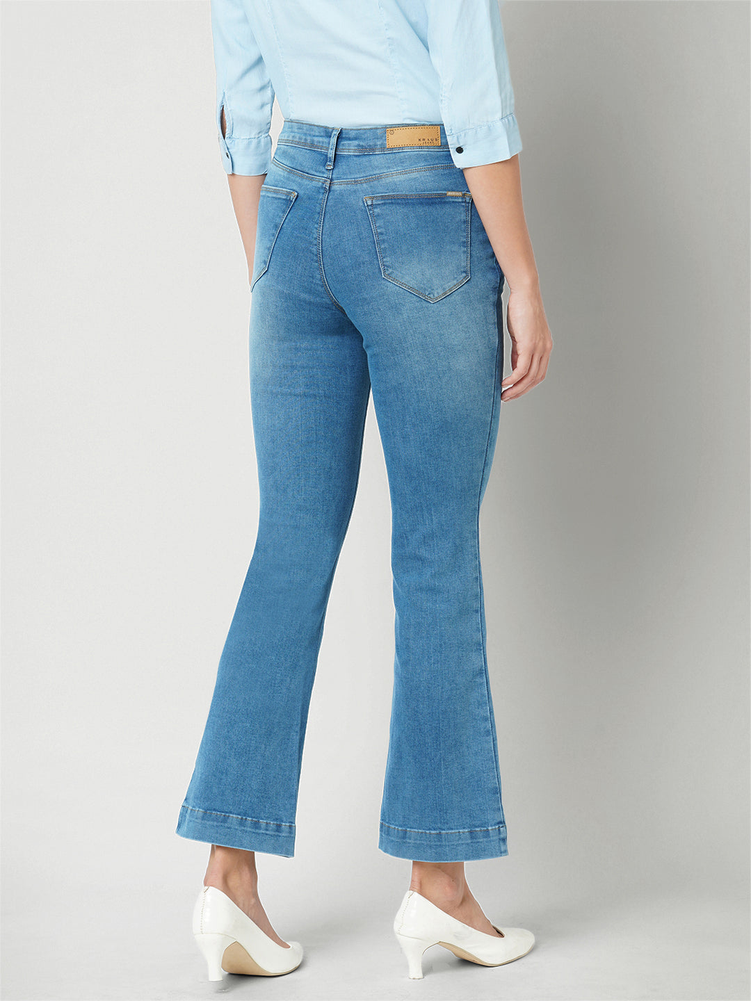 Women Blue High-Rise Mini Flare Jeans