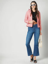 Women Rose Pink Solid Full Length Jackets & Shrugs