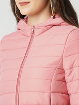 Women Rose Pink Solid Full Length Jackets & Shrugs