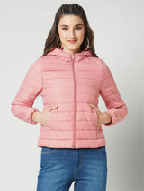 Women Rose Pink Solid Full Length Jackets & Shrugs