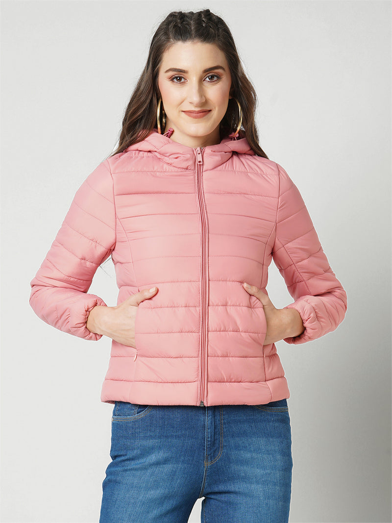 Women Rose Pink Solid Full Length Jackets & Shrugs