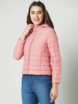 Women Rose Pink Solid Full Length Jackets & Shrugs