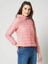 Women Rose Pink Solid Full Length Jackets & Shrugs