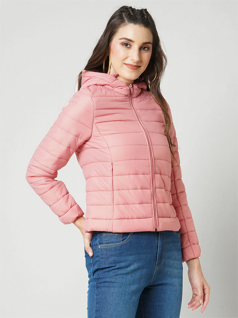 Women Rose Pink Solid Full Length Jackets & Shrugs