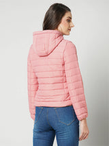 Women Rose Pink Solid Full Length Jackets & Shrugs