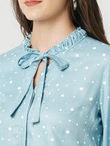 Women Mint Green Polka Dot Three-Quarter Sleeves Shirts