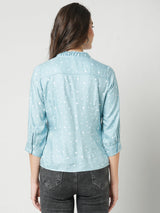 Women Mint Green Polka Dot Three-Quarter Sleeves Shirts