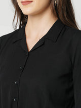 Women Black Solid Three-Quarter Sleeves Shirts