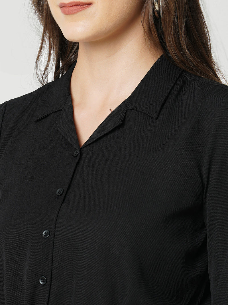 Women Black Solid Three-Quarter Sleeves Shirts