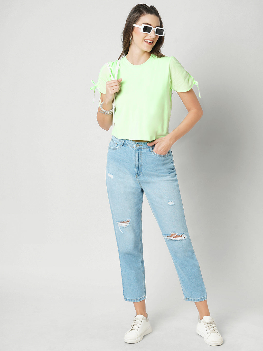 Women Leafy Green Slim Fit Crop T-Shirt