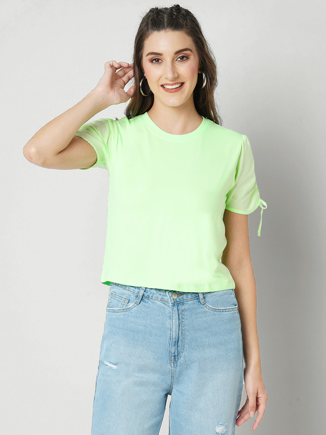 Women Leafy Green Slim Fit Crop T-Shirt