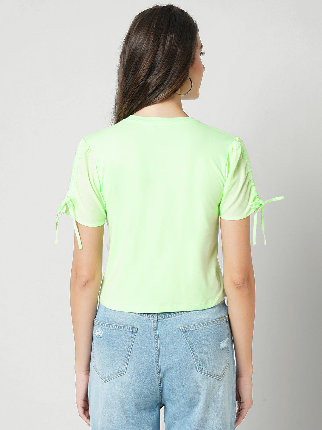 Women Leafy Green Slim Fit Crop T-Shirt