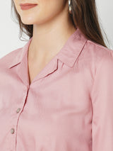 Women Blush Pink Solid Three-Quarter Sleeves Shirts