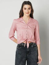 Women Blush Pink Solid Three-Quarter Sleeves Shirts