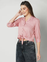 Women Blush Pink Solid Three-Quarter Sleeves Shirts