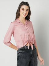 Women Blush Pink Solid Three-Quarter Sleeves Shirts