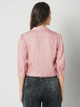 Women Blush Pink Solid Three-Quarter Sleeves Shirts