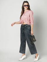 Women Blush Pink Solid Three-Quarter Sleeves Shirts