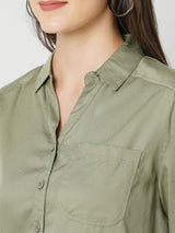 Women Olive Solid Three-Quarter Sleeves Shirts