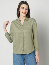 Women Olive Solid Three-Quarter Sleeves Shirts
