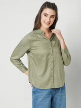 Women Olive Solid Three-Quarter Sleeves Shirts