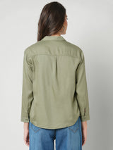 Women Olive Solid Three-Quarter Sleeves Shirts